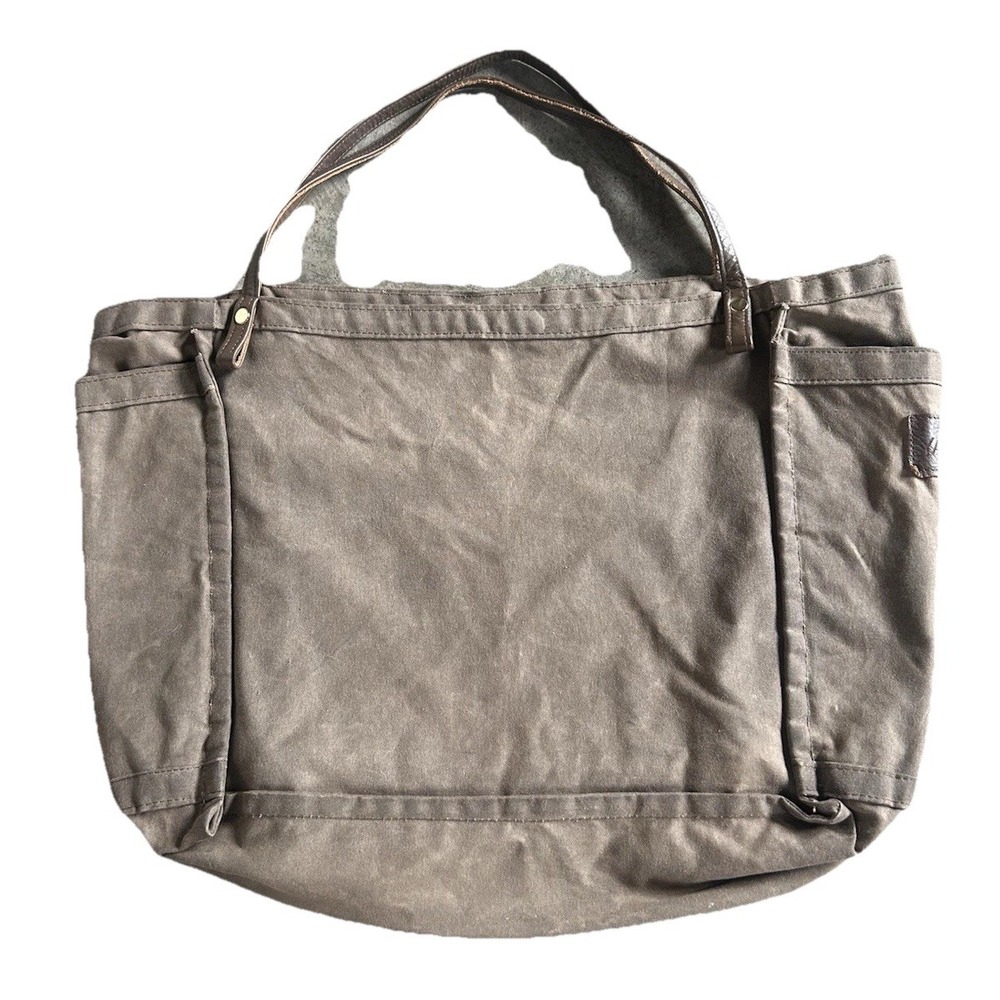 Waxed Canvas Travel Tote Bag Washed Brown Large Carryall Side Pockets YAHOO!